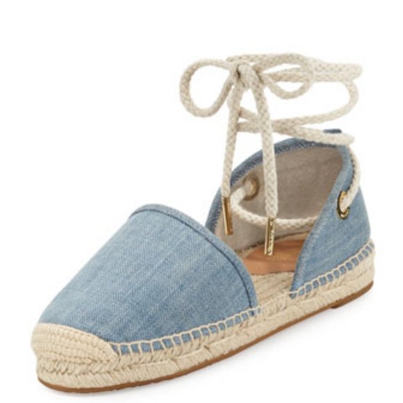 Michael Kors Margie Closed Toe Washed Denim tie-up Espadrille 7M - Picture 1 of 7